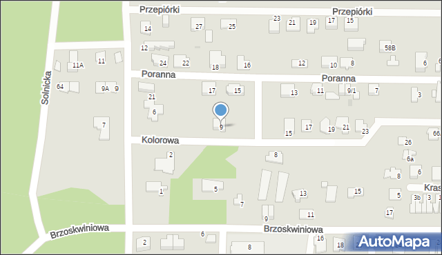 Białystok, Kolorowa, 9, mapa Białegostoku