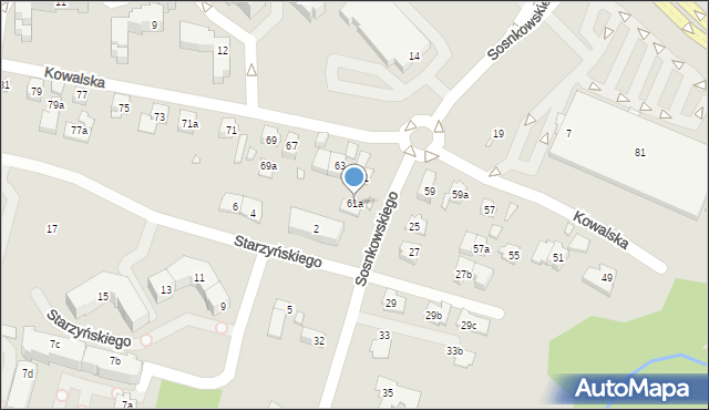 Bielsko-Biała, Kowalska, 61a, mapa Bielsko-Białej