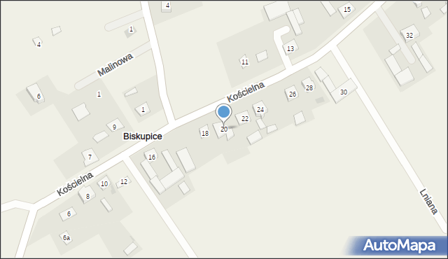 Biskupice, Kościelna, 20, mapa Biskupice