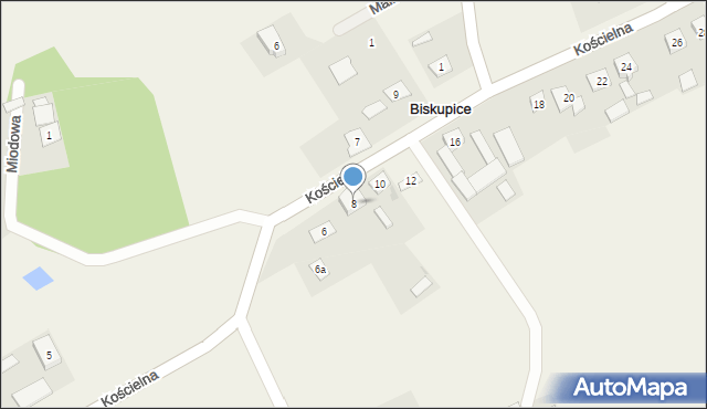 Biskupice, Kościelna, 8, mapa Biskupice