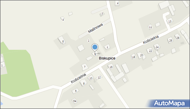 Biskupice, Kościelna, 9, mapa Biskupice