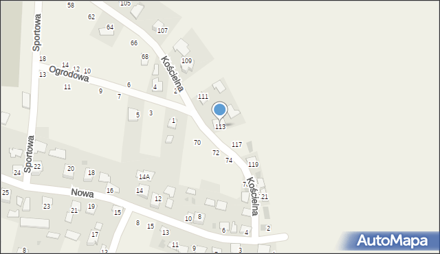 Biskupice Radłowskie, Kościelna, 113, mapa Biskupice Radłowskie