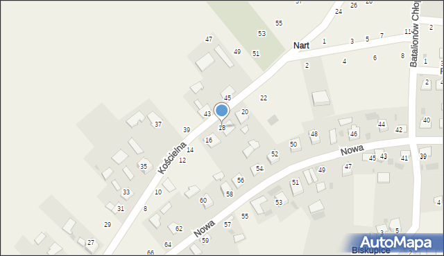 Biskupice Radłowskie, Kościelna, 18, mapa Biskupice Radłowskie