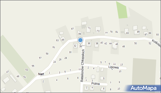 Biskupice Radłowskie, Kościelna, 34, mapa Biskupice Radłowskie