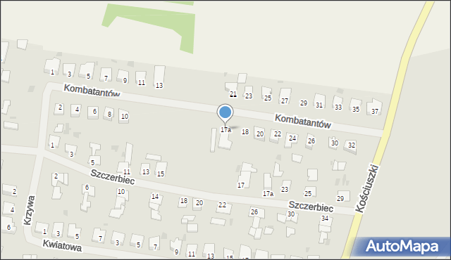 Biskupiec, Kombatantów, 17a, mapa Biskupiec