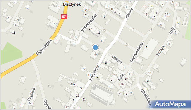 Bisztynek, Kościelna, 37, mapa Bisztynek