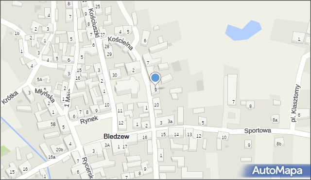Bledzew, Kościelna, 9, mapa Bledzew