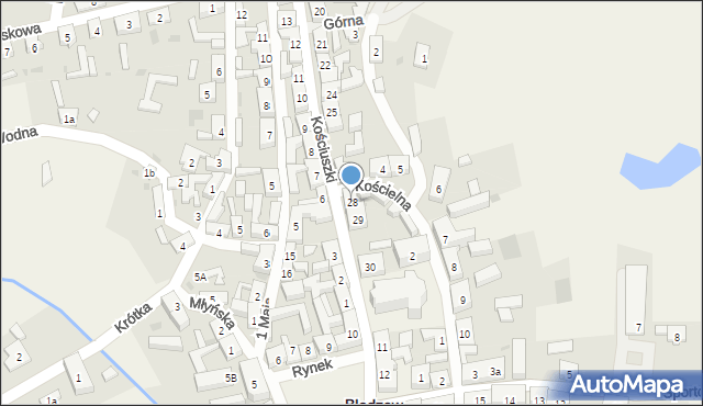 Bledzew, Kościuszki Tadeusza, gen., 28, mapa Bledzew