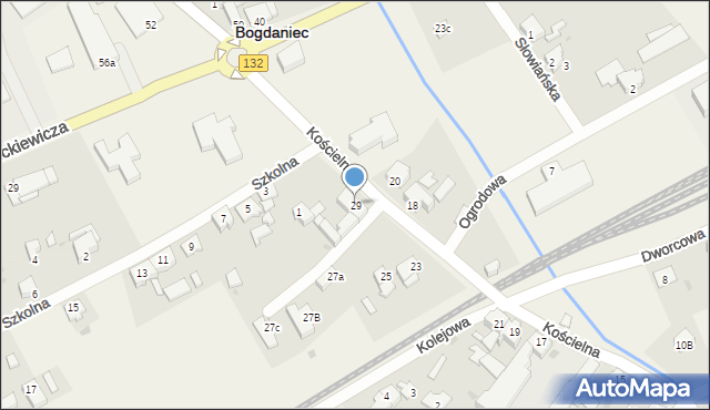 Bogdaniec, Kościelna, 29, mapa Bogdaniec