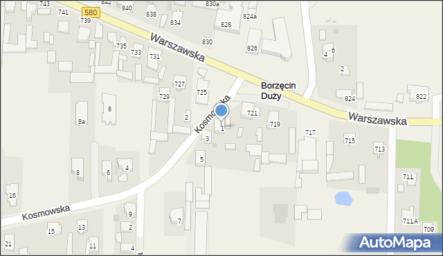 Borzęcin Duży, Kosmowska, 1, mapa Borzęcin Duży