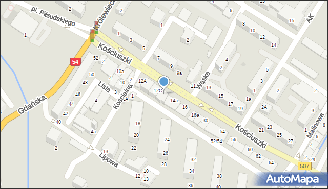 Braniewo, Kościuszki Tadeusza, gen., 14, mapa Braniewo