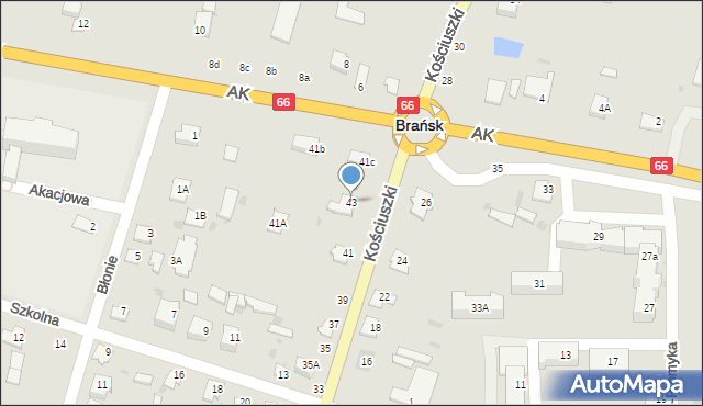 Brańsk, Kościuszki Tadeusza, gen., 43, mapa Brańsk