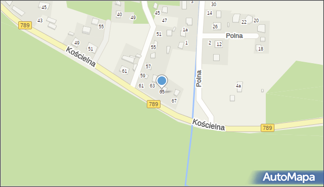 Brusiek, Kościelna, 65, mapa Brusiek