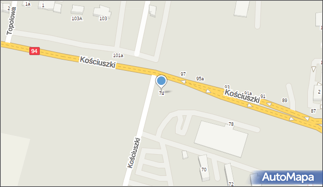 Brzesko, Kościuszki Tadeusza, gen., 74, mapa Brzesko