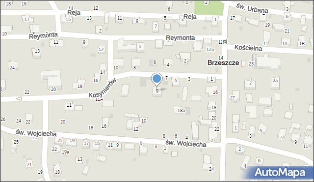 Brzeszcze, Kosynierów, 9, mapa Brzeszcze