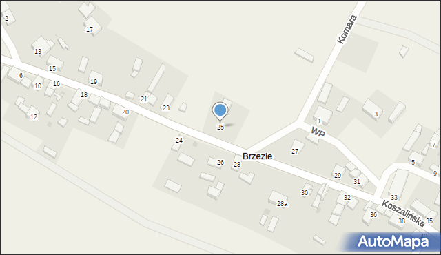 Brzezie, Koszalińska, 25, mapa Brzezie