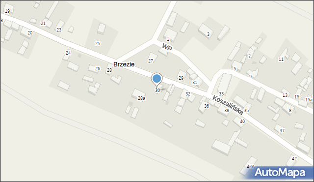 Brzezie, Koszalińska, 30, mapa Brzezie