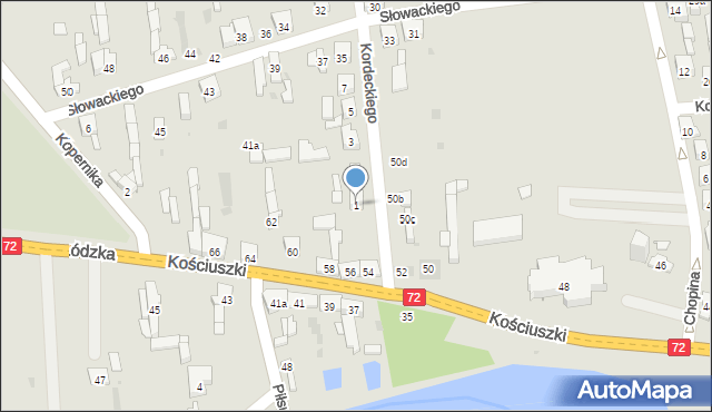 Brzeziny, Kordeckiego Augustyna, ks., 1, mapa Brzeziny