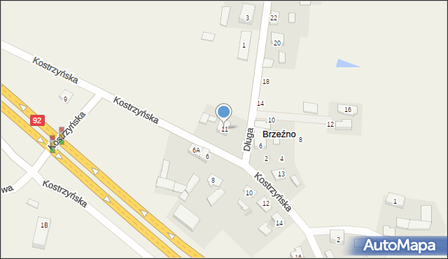 Brzeźno, Kostrzyńska, 11, mapa Brzeźno