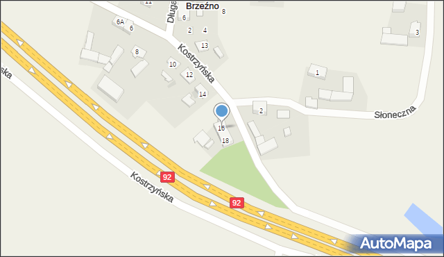 Brzeźno, Kostrzyńska, 16, mapa Brzeźno