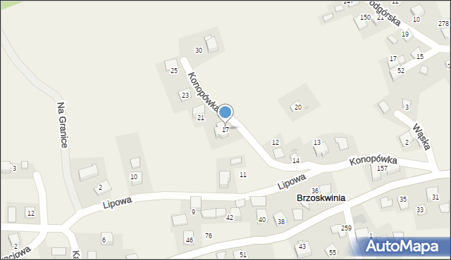 Brzoskwinia, Konopówka, 17, mapa Brzoskwinia