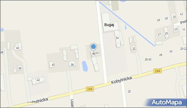 Bugaj, Kobylnicka, 36, mapa Bugaj