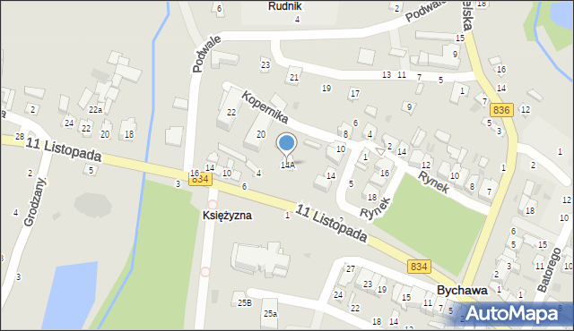 Bychawa, Kopernika Mikołaja, 14A, mapa Bychawa