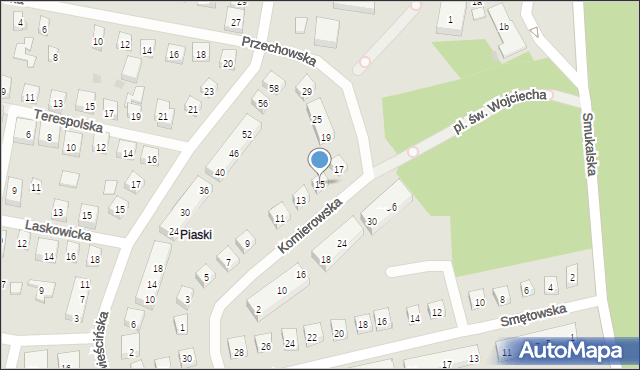 Bydgoszcz, Komierowska, 15, mapa Bydgoszczy
