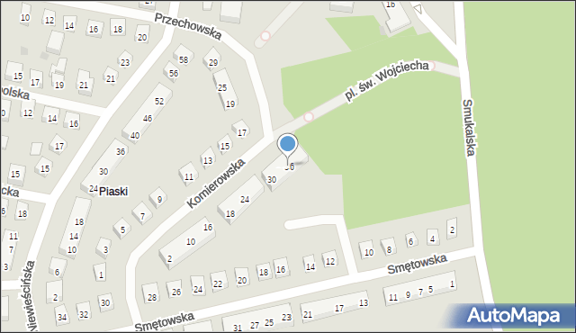 Bydgoszcz, Komierowska, 36, mapa Bydgoszczy