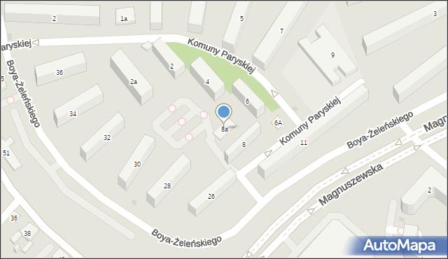 Bydgoszcz, Komuny Paryskiej, 8a, mapa Bydgoszczy