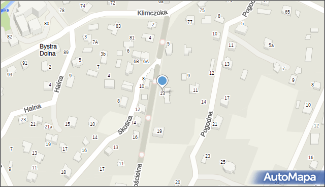 Bystra, Kościelna, 13, mapa Bystra