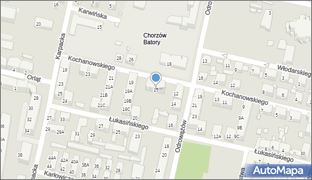 Chorzów, Kochanowskiego Jana, 15, mapa Chorzów