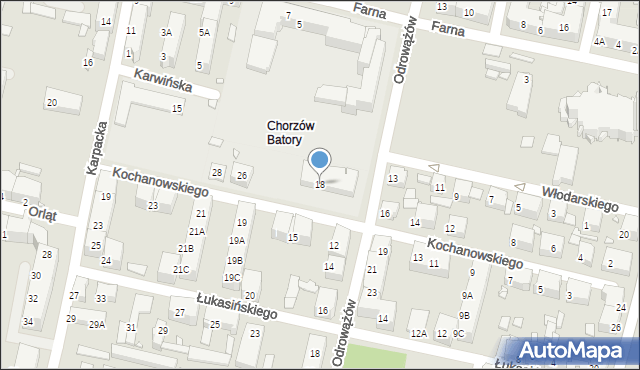 Chorzów, Kochanowskiego Jana, 18, mapa Chorzów