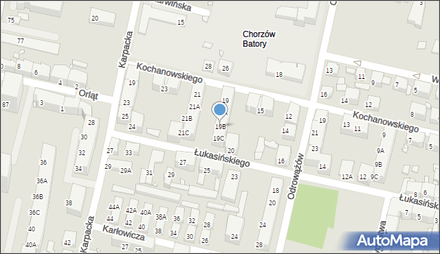 Chorzów, Kochanowskiego Jana, 19B, mapa Chorzów