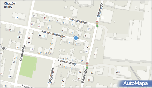 Chorzów, Kochanowskiego Jana, 3, mapa Chorzów
