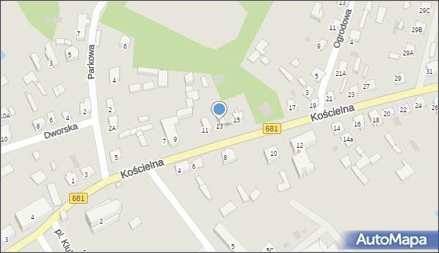 Ciechanowiec, Kościelna, 13, mapa Ciechanowiec