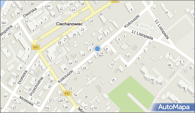 Ciechanowiec, Kościuszki Tadeusza, gen., 13, mapa Ciechanowiec