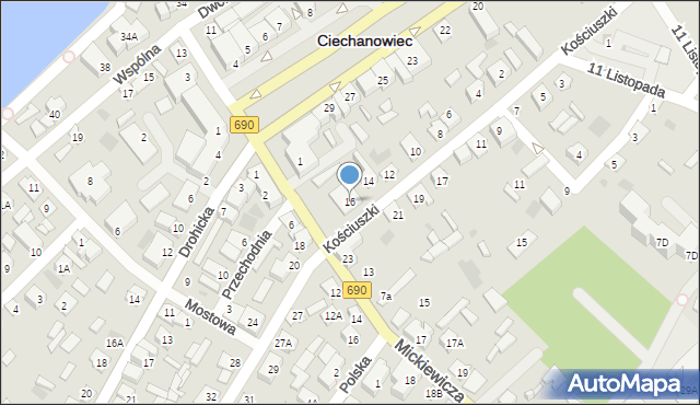 Ciechanowiec, Kościuszki Tadeusza, gen., 16, mapa Ciechanowiec