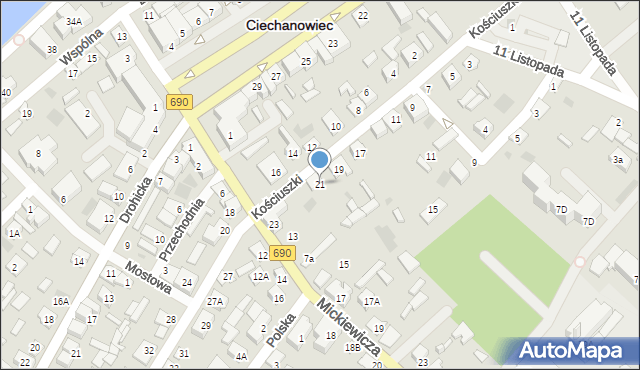 Ciechanowiec, Kościuszki Tadeusza, gen., 21, mapa Ciechanowiec