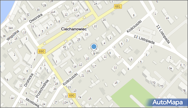 Ciechanowiec, Kościuszki Tadeusza, gen., 8, mapa Ciechanowiec