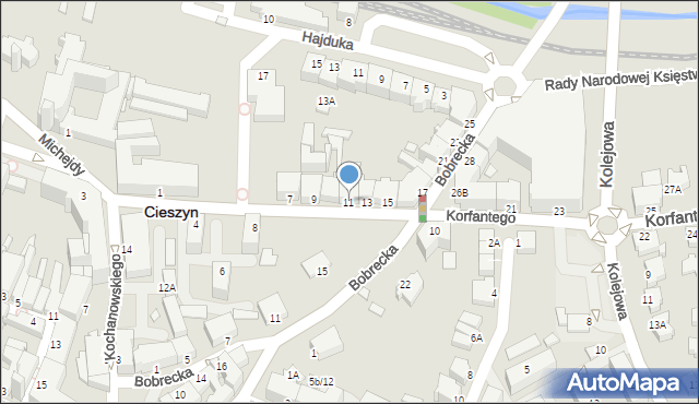 Cieszyn, Korfantego Wojciecha, 11, mapa Cieszyna