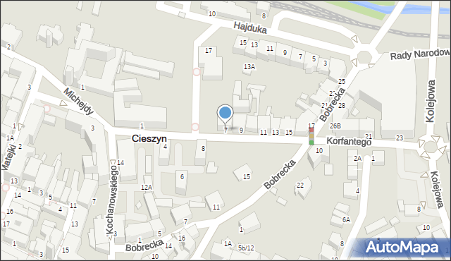 Cieszyn, Korfantego Wojciecha, 7, mapa Cieszyna