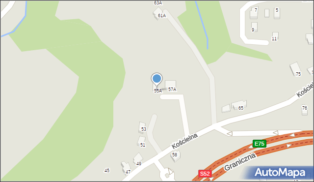 Cieszyn, Kościelna, 55A, mapa Cieszyna