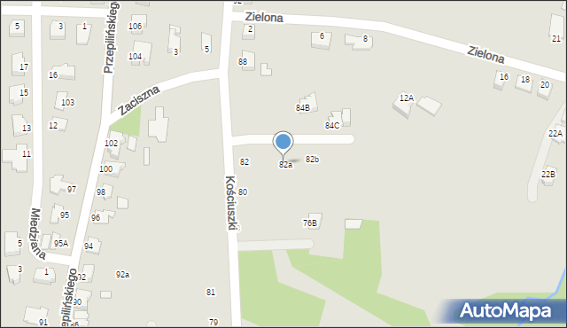 Cieszyn, Kościuszki Tadeusza, gen., 82a, mapa Cieszyna