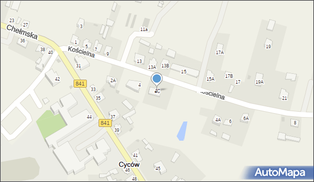 Cyców, Kościelna, 4C, mapa Cyców