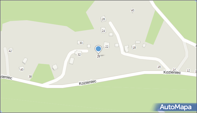 Czchów, Kozieniec, 28, mapa Czchów