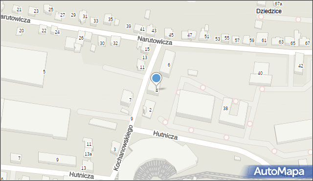 Czechowice-Dziedzice, Kochanowskiego Jana, 4, mapa Czechowic-Dziedzic