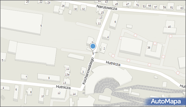 Czechowice-Dziedzice, Kochanowskiego Jana, 9, mapa Czechowic-Dziedzic