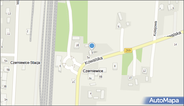 Czerniewice, Kowalska, 3, mapa Czerniewice