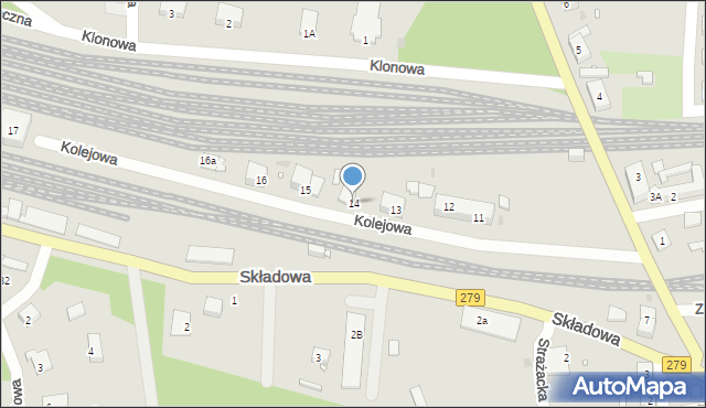 Czerwieńsk, Kolejowa, 14, mapa Czerwieńsk